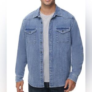 Men's Frye Denim Button Up Western Style Shirt Medium Wash Size XXL